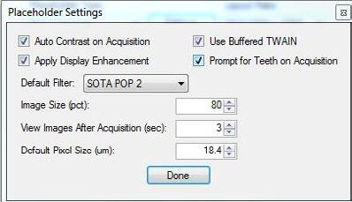 Placeholder Type Choose sensor size Prompt for Teeth on Acquisition: After taking an intraoral x-ray image with a placeholder that does not have any assigned tooth number, ClioSoft shows you the