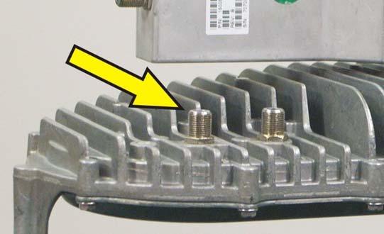 Figure 28: Transmit connector Receive cable Connect the Rx cable to the LNB as follows: 1. Ensure that power has been removed from the satellite modem. 2. Connect the Rx cable (marked with red electrical tape) to the receive connector on the LNB, shown in Figure 29.