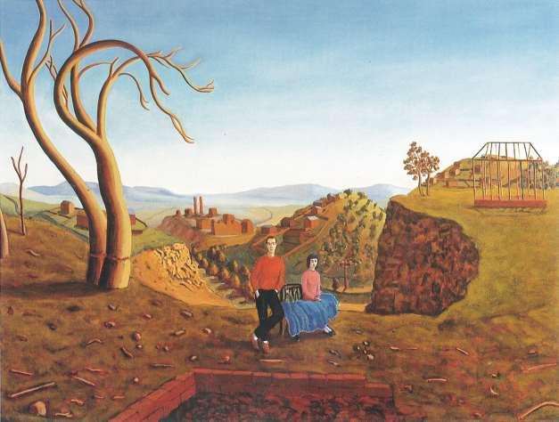11 90 x 100 cm David Keeling, Young Couple in a Developing Landscape with Panoramic View, 1988, oil on wood Keeling s painting is a subtle parody of Gainsborough s Mr and Mrs Andrews.