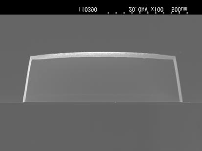 Figure 8: SEM image of borosilicate-glass groove etched by mixed gas composed of, Ar, and CHF 3 gases after removal of silicon mask by KOH etching (opening size: 1mm square; depth: 300 µm).