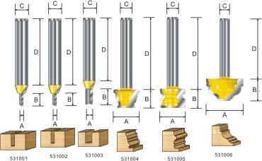 362491 1 2 1/2 1-5/8 1/8 MINIATURE MOLDING BITS Model:531 SERIES Carbide tips with precision ground 1/4"