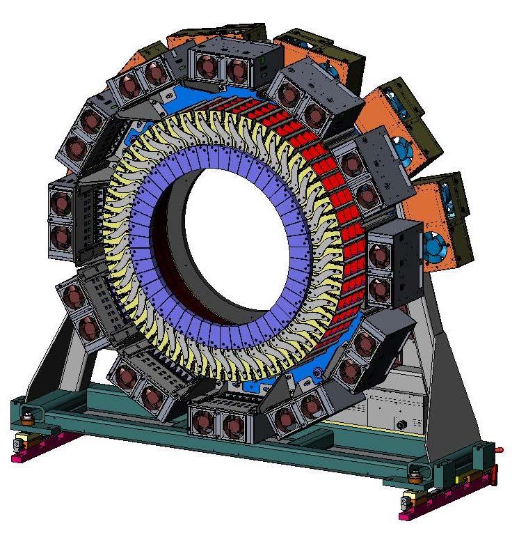 Extended Axial Field of View PET scanner component has 3 rings of detector blocks.
