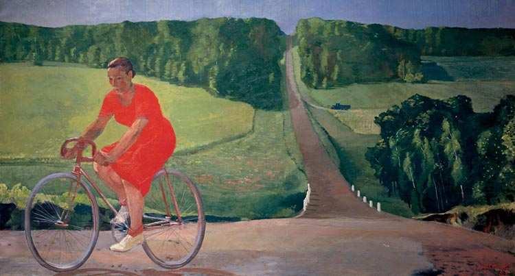 Alexander Deineka Collective Farm Worker on a Bicycle,, 1935 Oil on canvas, 120 x 220 cm State Russian Museum, St. Petersburg Inquiry Script: What do you notice? How would it feel to be in this place?