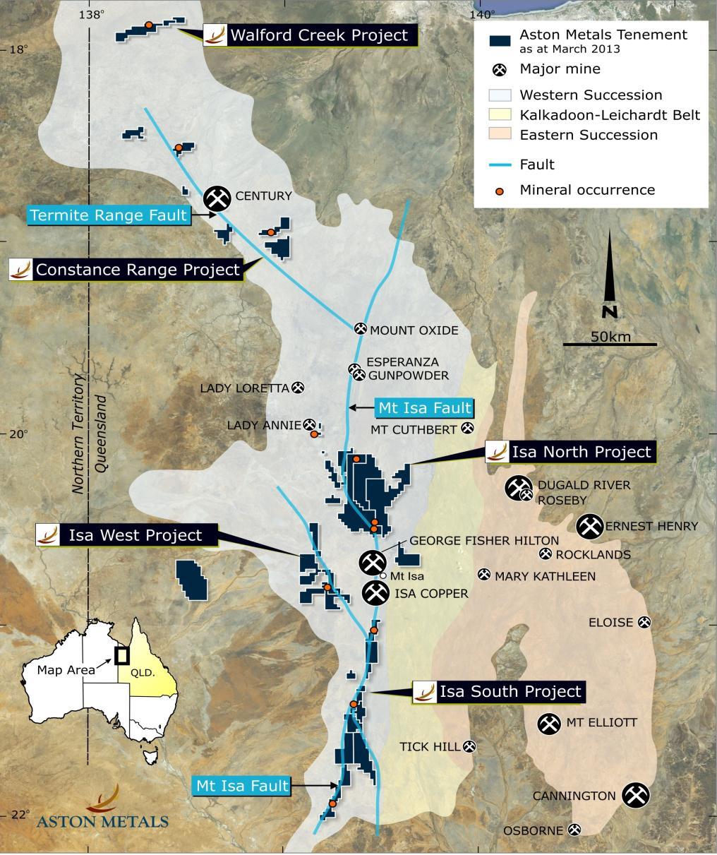 Aston Metals Projects Overview Extensive exploration tenement portfolio in proven producing North West Queensland Minerals Province Priority: Walford Creek Project