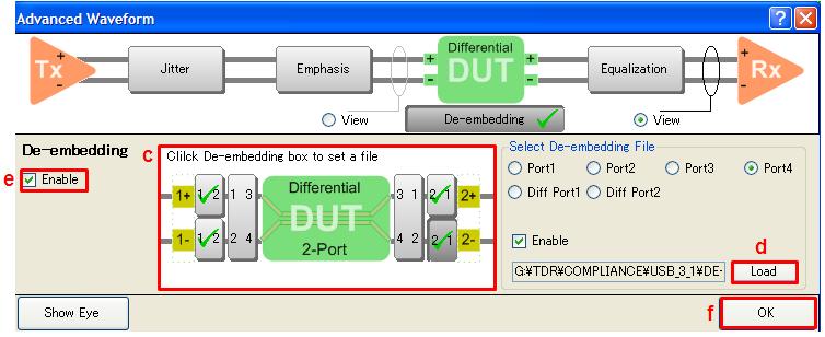 e) Enable the de-embedding function. f) Click OK. Note: For more detail about the de-embedding function, refer to the E5071C ENA help below. http://ena.support.keysight.