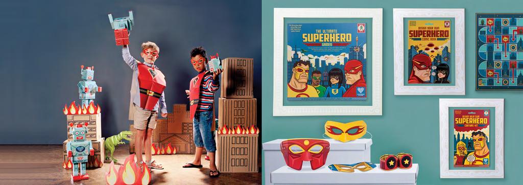 Calling all Superheroes The Ultimate Superhero Games Enter the Superhero Games and test your superpowers to the max! 4-in-1 Superhero game with an amazing four sided folding game board.