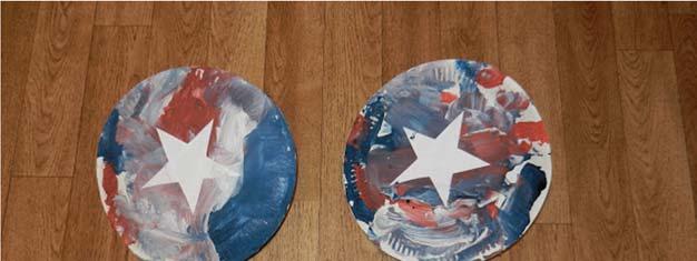Superhero Shields Supplies: Paper plates Hot Glue (or Regular Glue) Paint or Markers Card paper Directions: 1.