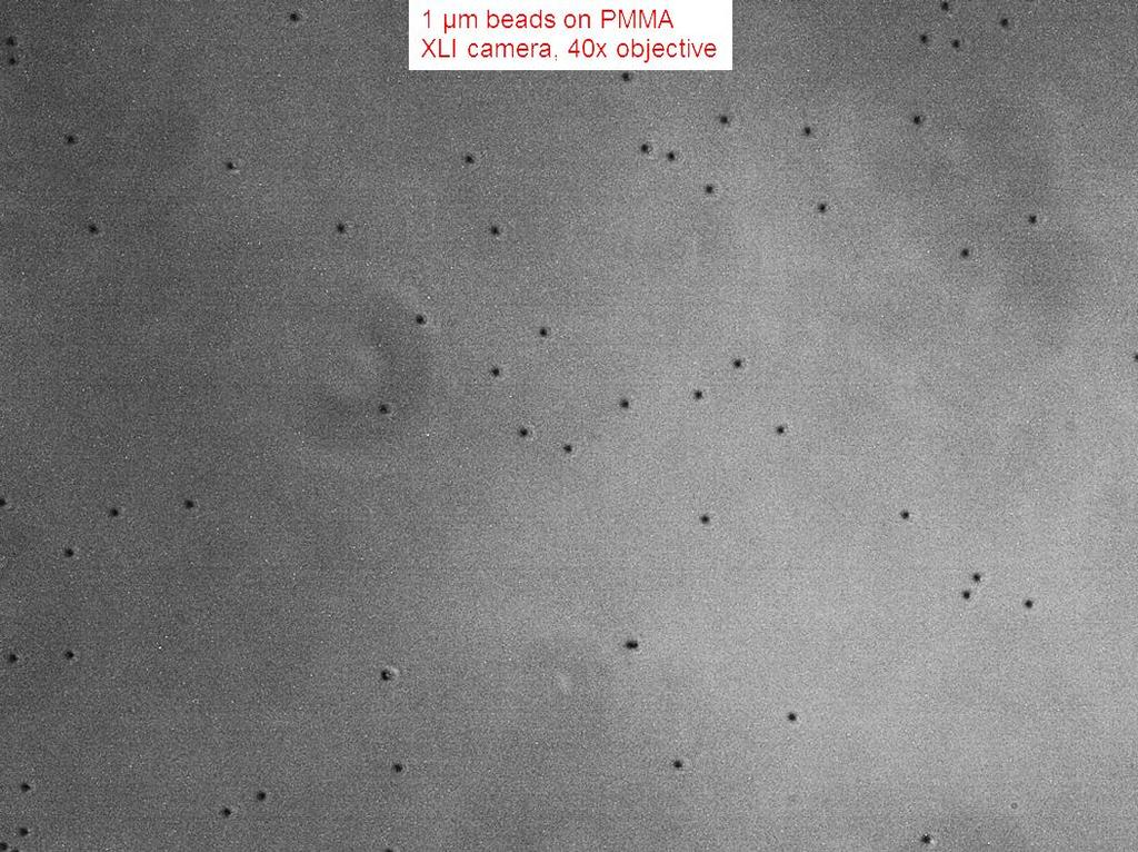 123 Figure 5.12 Typical wide-field microscopy of 1 µm beads deposited on a PMMA layer (40x, XLI camera).