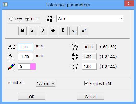Tolerance text parameters: Extended settings for the tolerance text can be