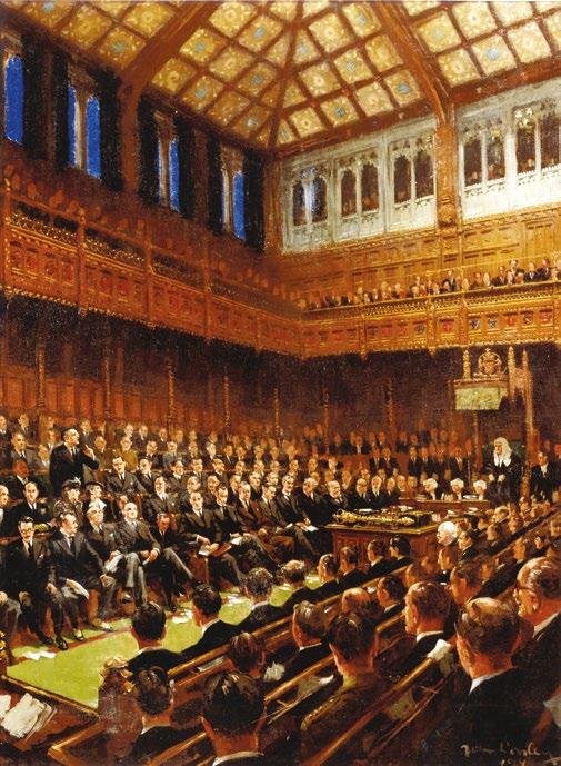7. House of Commons, 1940 Oil painting by John Worsley, 1947 WOA 2936 This oil painting shows the original House of Commons chamber before it was bombed in 1941 (see number 5).