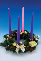 item 47103 47120 11 Pinecone Advent Wreath with Purple Ribbons.