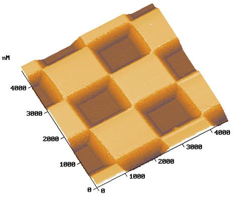TGG1 AFM image Grating description Structure Pattern types Edge angle Edge radius Period Chip size Effective area the grating is formed on Si wafer top surface 1- D array of triangular steps (in X or