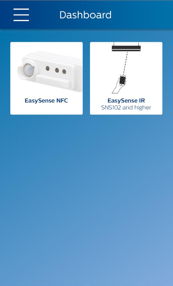 Philips Field Apps: EasySense NFC and EasySense IR EasySense parameters can be configured via Philips field apps. Two versions are available: 1.