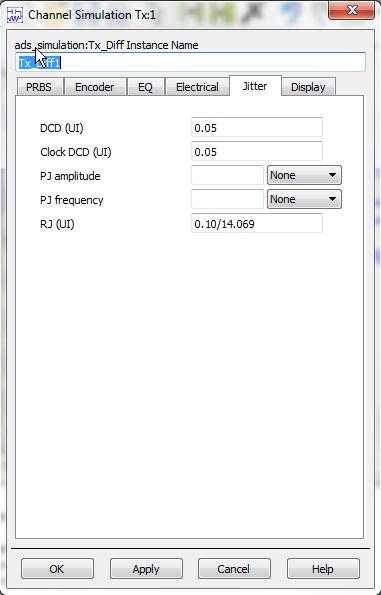 Figure 20 Tx_Diff1 Encoder and Jitter Setup On the Analysis tab of the dialog box select