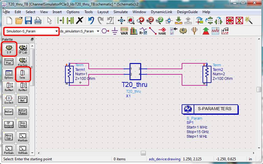 For the s-parameter is differential, change them to 100Ω and wire building blocks.