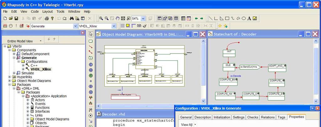 Code generator integrated in Rhapsody VHDL Configuration DML, Application & Platform Packages