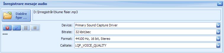 Se selectează folder-ul şi numele fişierului audio care va rezulta în urma înregistrării.