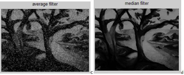 If a) Original image. b) Image with noise (0.01). And c) Image after median filter.