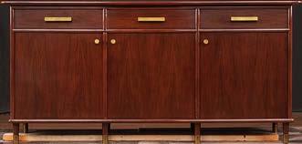 MID-CENTURY MODERN H34 W70 D21 WINSLOW SIDEBOARD 3915 French walnut veneer on top, drawers & doors Cherry
