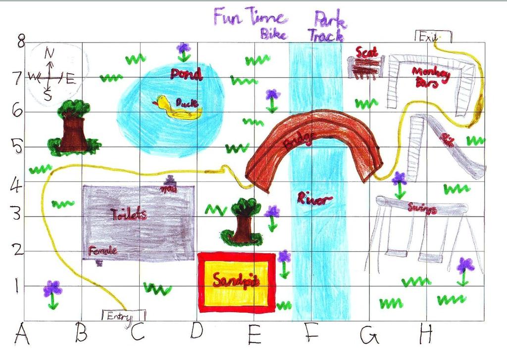 Student Work Sample (B) Ali has demonstrated a high level of competence in using coordinates to represent position and describe a route.