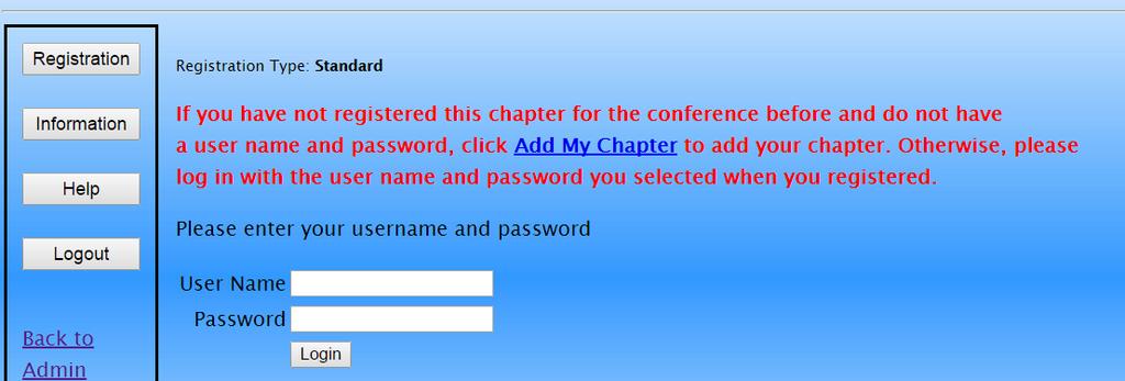 If this is the first time registering for STATE, you must click Add My Chapter.