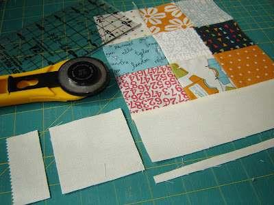 {Trim these pieces to 2 1/2 inch squares to save for another project.