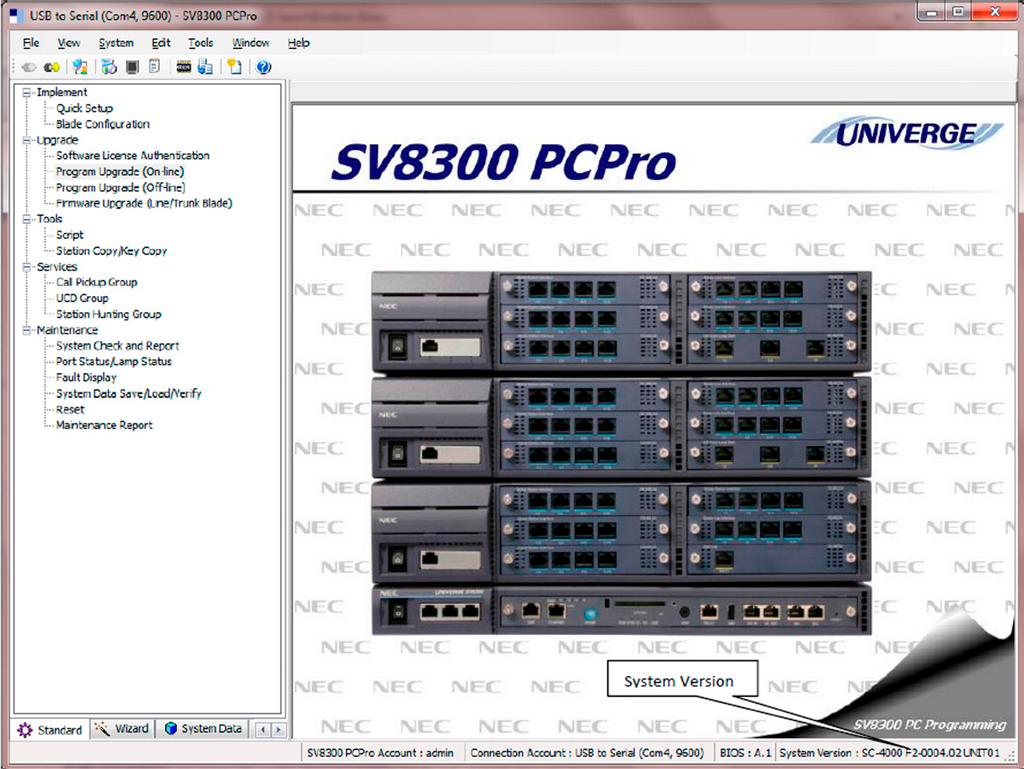 XO Issue 1.0 SECTION 3 SV8300 PROGRAMMING The following commands must be changed for SIP trunking service. 3.1 System Version and License Check Values shown are for example purposes only.
