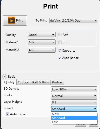 6.11 Speed Use the printing speed adjustment to change the settings based on the size and precision of the object.