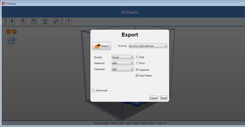 7.2 File Export Select Export, the XYZware will save the file as a *.3w format.