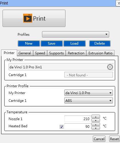11.1 Printer 11.1.1 My Printer As XYZware Pro is not in connection with a 3D printer, no information will be displayed in this field.