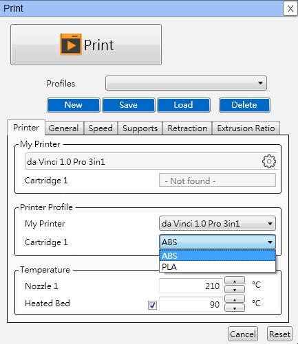 11.1.3 Temperature Operating temperature of print bed and print module is adjusted. The temperature information is saved in object slicing information.