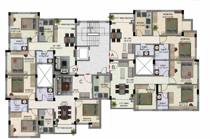 Block 4 Flat Type BHK Built-up Area Chargeable Area Block 3 Flat A 3 BHK 901 1126 Flat Type BHK