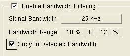 USD Design Window To use the Bandwidth Filter capability, select Enable Bandwidth Filtering and enter values for Signal Bandwidth and Bandwidth Range.