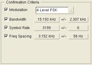 USD Design Window Note that when the 4 Level FSK signal is selected in the image above, the Modulation, Bandwidth, Symbol Rate, and Freq Spacing results are listed in the Results Summary.