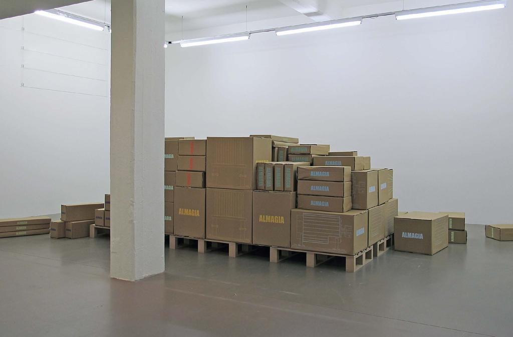 Almagia 2 2011 cardboard boxes, printed with drawings of unique elements of former installations