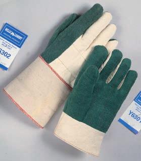 moderate heat Double palms provide two layers of protection in the palm, thumb and index finger hot mills and double palms Hot Mill, Green Cotton, 30 Oz. Protects to 400 F. Green cotton, nap-out.