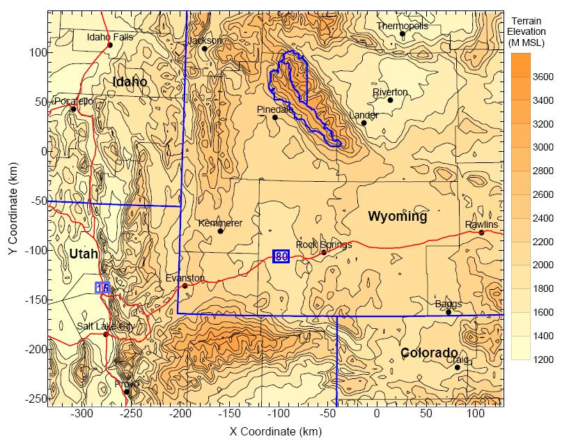 Complex Terrain IV, CALPUFF: Wyoming study Meteorology 4 upper air stations 22 surface stations