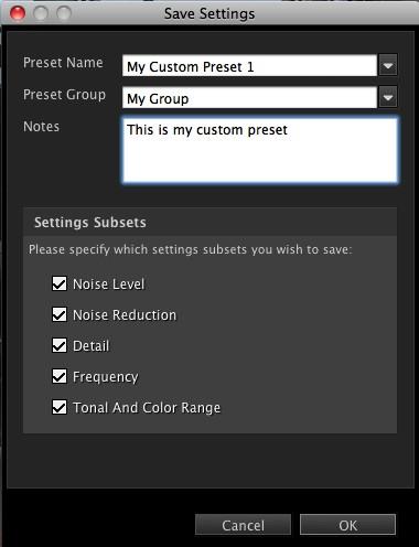 You can choose to save the custom settings from each or any combination of the three control sets.
