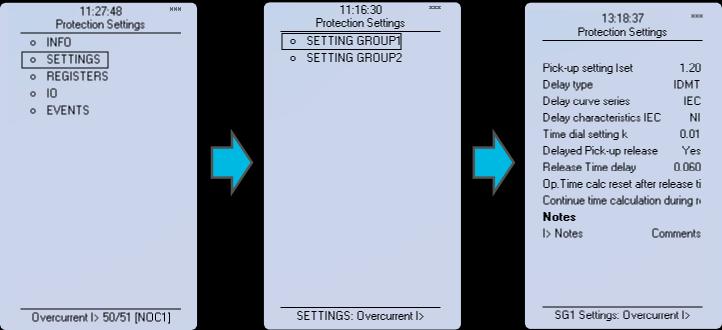 Instruction manual AQ F201 Overcurrent and Earth-fault Relay 16 (198) SETTINGS-menu Figure 3.1.2.2-9 All group specific settings are done individually in Settings menu.