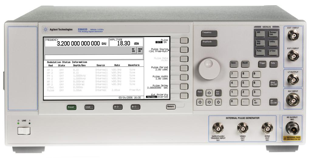 Agilent E8663D PSG RF Analog Signal Generator Data Sheet The Agilent E8663D PSG is a fully synthesized signal generator with high output power, low phase noise, and optional ramp sweep capability.