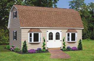Shown with almond paint, white trim, hunter green shutters and