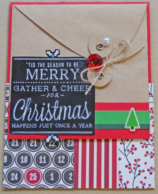 Gather & Cheer for Christmas Card 1. Cut 4 ¼ x 11 from Red cardstock and fold in half. This is your card base 2. Cut 2 x 3 piece from Kringle & Co.