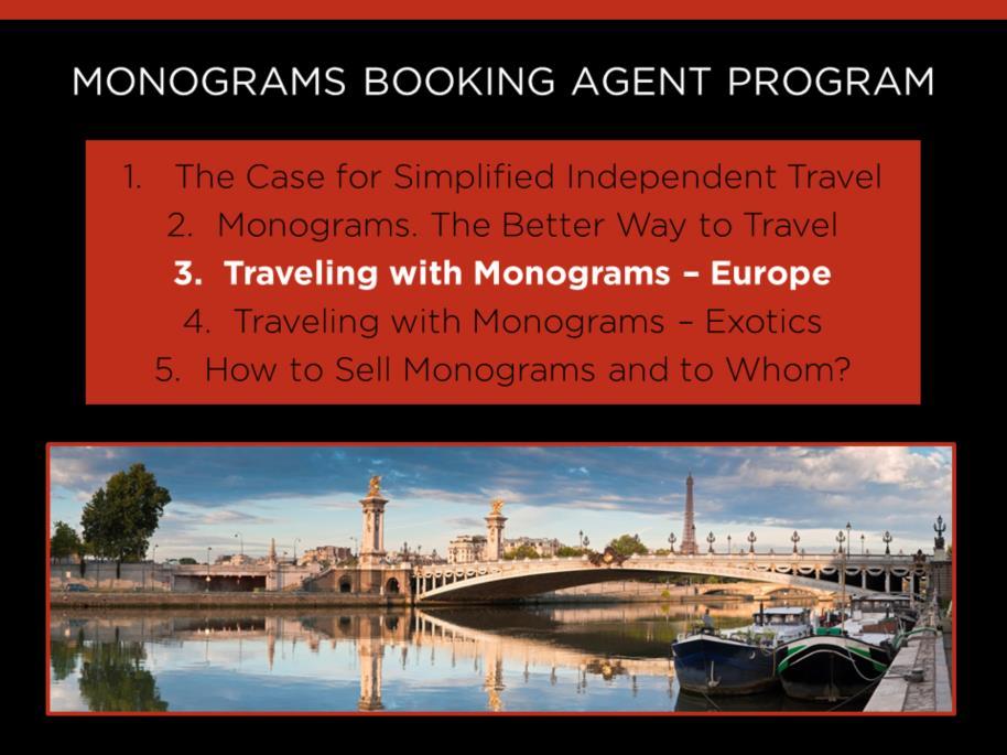 As you ve learned, Monograms is the solution to so many of the pain points that face today s traveler, from offering hand selected hotels to the local host, everything is done to ensure the planning