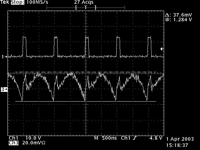 DC-to-DC Converter Output Filter PWM waveform and output voltage waveform. Measured V=37.6mV New model V=37.