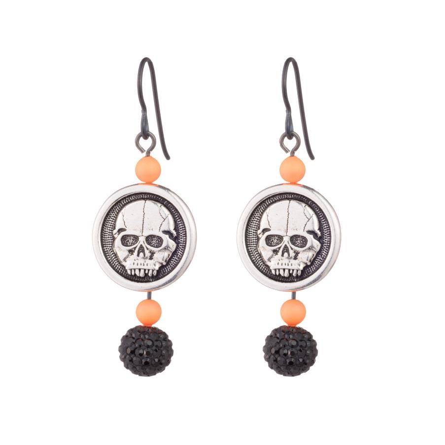 Skull Drops Crystal Pearls 5810 4 pcs 4mm Crystal Neon Orange 001 733 Pave Beads 86001 2 pcs 8mm Jet 280 2 Scary Skull Buttons TierraCast 94-6572-12 2 2 headpins 2 2 eye pins 2 ear wires Swarovski