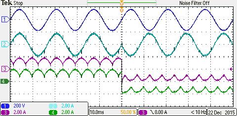 (b) Waveforms displaying Channels 1 through 4 as e a, i a and dc-link currents i 1 and i 2 respectively. (c) Calculated instantaneous active power from waveforms.