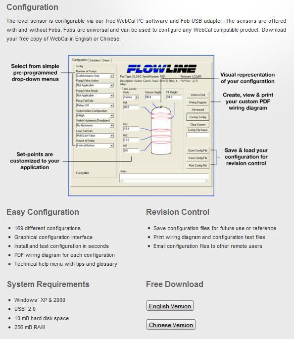 Getting Started: EchoSonic II is configured through WebCal, a PC software program. WebCal is a free download from Flowline s website.
