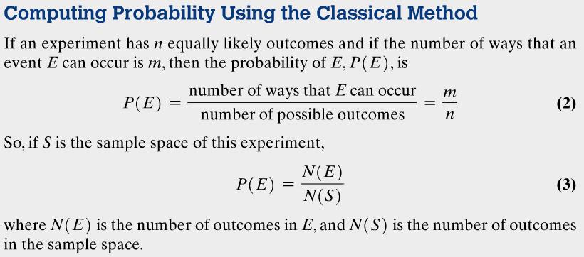 2. Classical Method (Theoretical Probability) The classical method calculates the probability that is by mathematics. It requires all of the outcomes for the experiment to be to occur.
