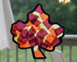 WEE MENTORS (6+ years): Tissue Paper Fall Leaf What you'll need: Brown or black construction paper Clear contact paper Tissue paper in a fall colors Scissors Printable leaf template: http://www.