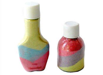 Sand Bottles Materials: Liquid water color paint Salt Ziploc bags Small bottles with caps Funnels Bowls Spoons Glue gun or tacky glue Teacher prep: Purchase a supply of small bottles Color the salt
